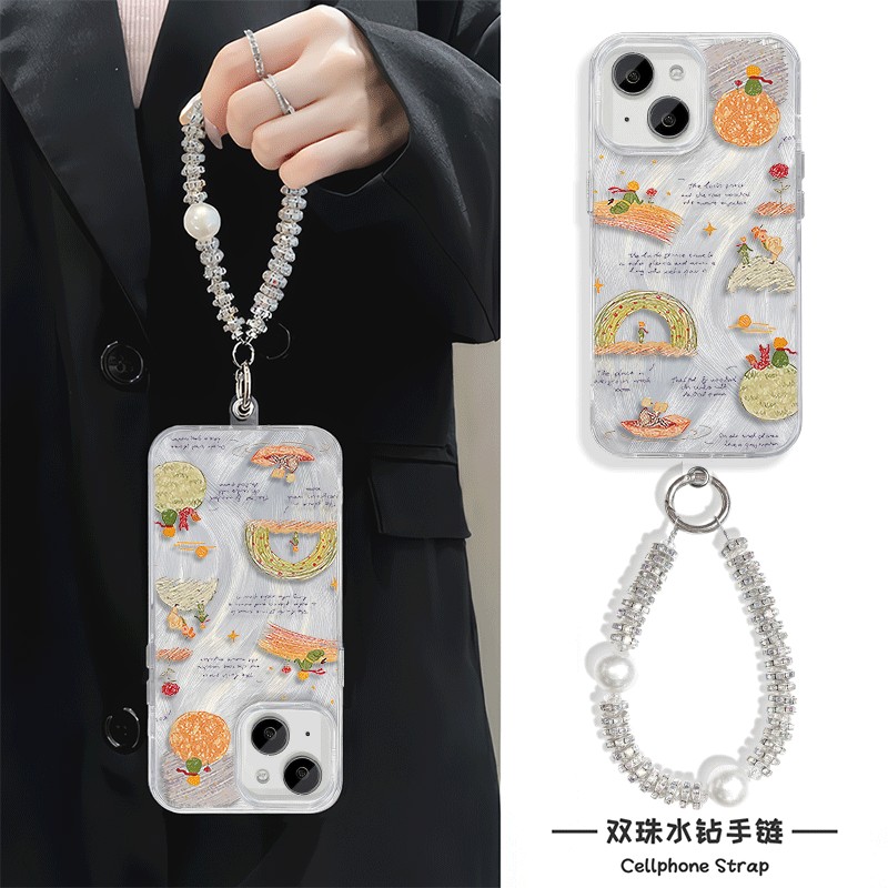 华为mate70适用16plus小王子iPhone15羽纱苹果13手机壳带挂绳12promax硬红米note14卡通手腕findx8创意高级感