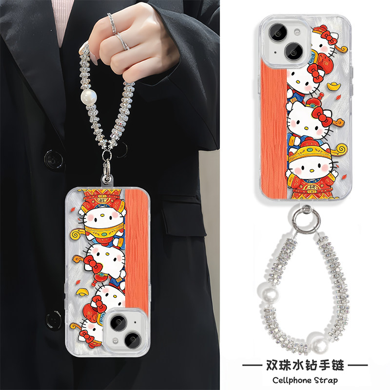 OPPOFindx9手机壳硬17ProMax带挂绳15财神kt猫适用iPhone14可爱真我GT7Pro羽纱13中国风苹果16少女心VIVOx300