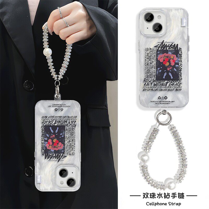 苹果16e手机壳带挂绳硬15plus创意a5潮牌斯图西iPhone14高级感红米k70羽纱Nova12适用13ProMax华为Pura70pro+