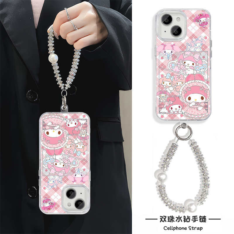 iPhone16适用硬15羽纱14ProMax苹果13手机壳带挂绳12plus高级感夏日美乐蒂OPPOa58真我NEO7荣耀300红米NOTE14