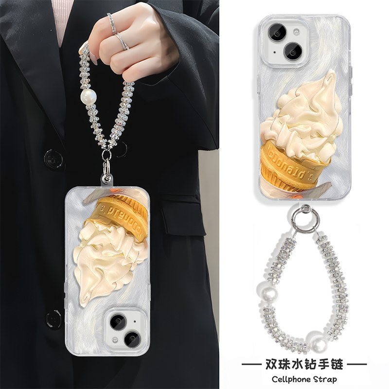 手腕Reno13手机壳带挂绳iPhone16e冰淇淋荣耀MAGIC7高级感苹果15promax适用14plus羽纱华为nova12Ultra硬女款