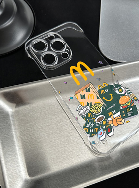 华为NOVA13创意汉堡m字适用硬苹果15pm透明a58超薄红米note14无边框12ProMax高级感iPhone16手机壳带支架个性