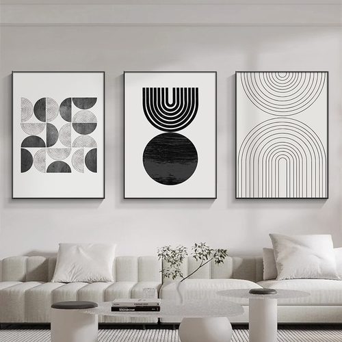 极简黑白客厅画装饰抽象艺术沙发背D景墙挂画现代简约壁画高级感