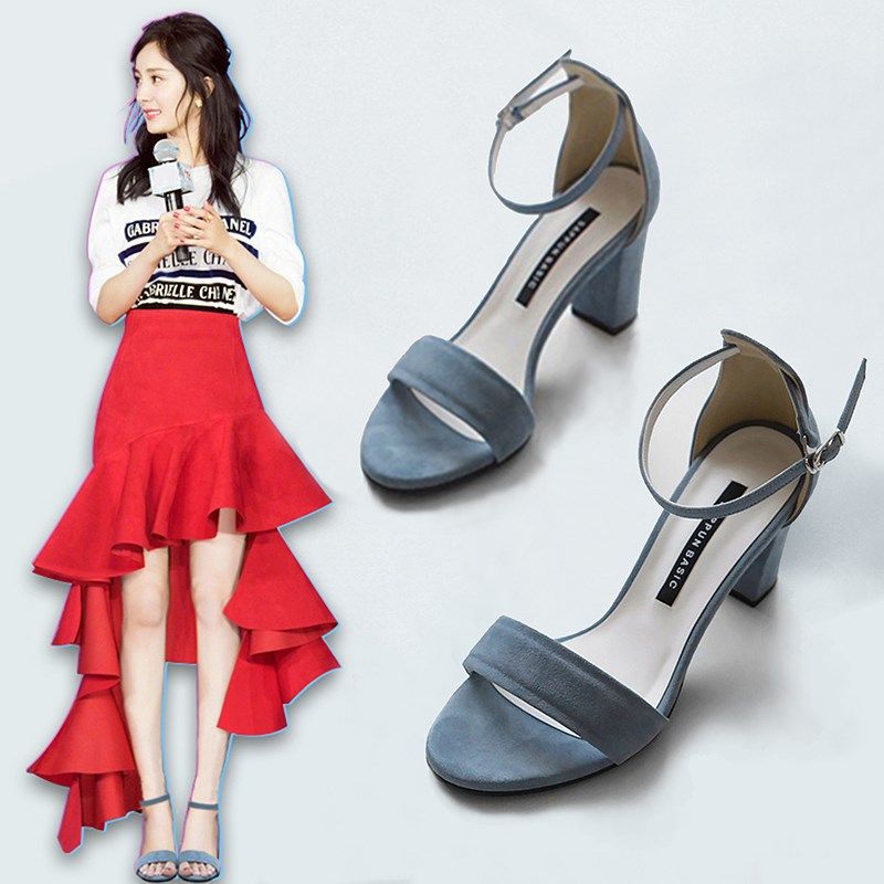 一字扣带凉鞋2025年新款夏季仙女风粗跟学生露R趾包跟百搭中高跟,女鞋,一字带凉鞋,淘宝优惠券,粉丝福利购,淘宝优惠卷