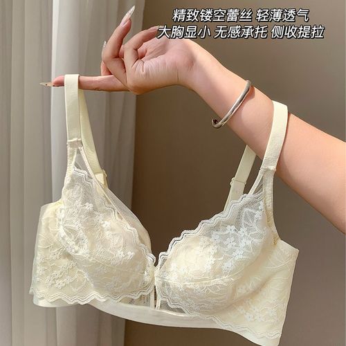 蕾丝内衣c女大学生法式聚拢文胸大胸显小无钢圈夏季薄款收副乳胸
