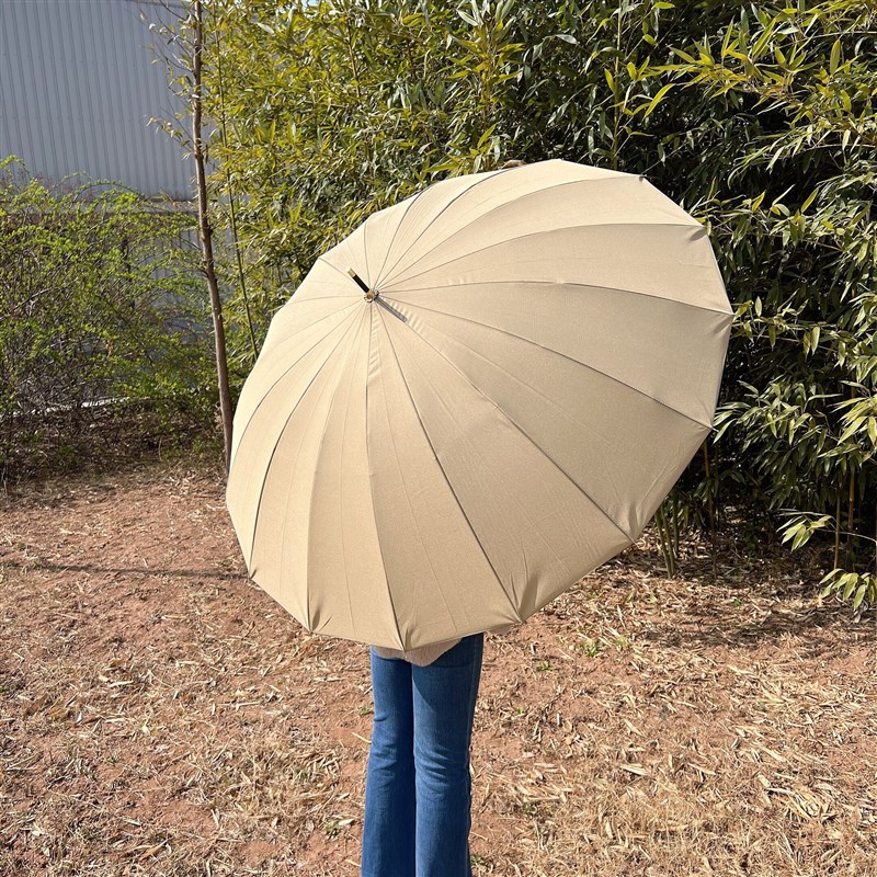 竹柄素色伞 1h6骨成人抗风雨伞 男士女士直杆弯柄伞 纤维伞骨