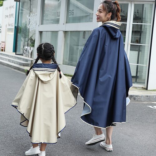 日韩系亲子斗篷雨衣时尚骑u行雨披小学生书包位初高中男女儿童布