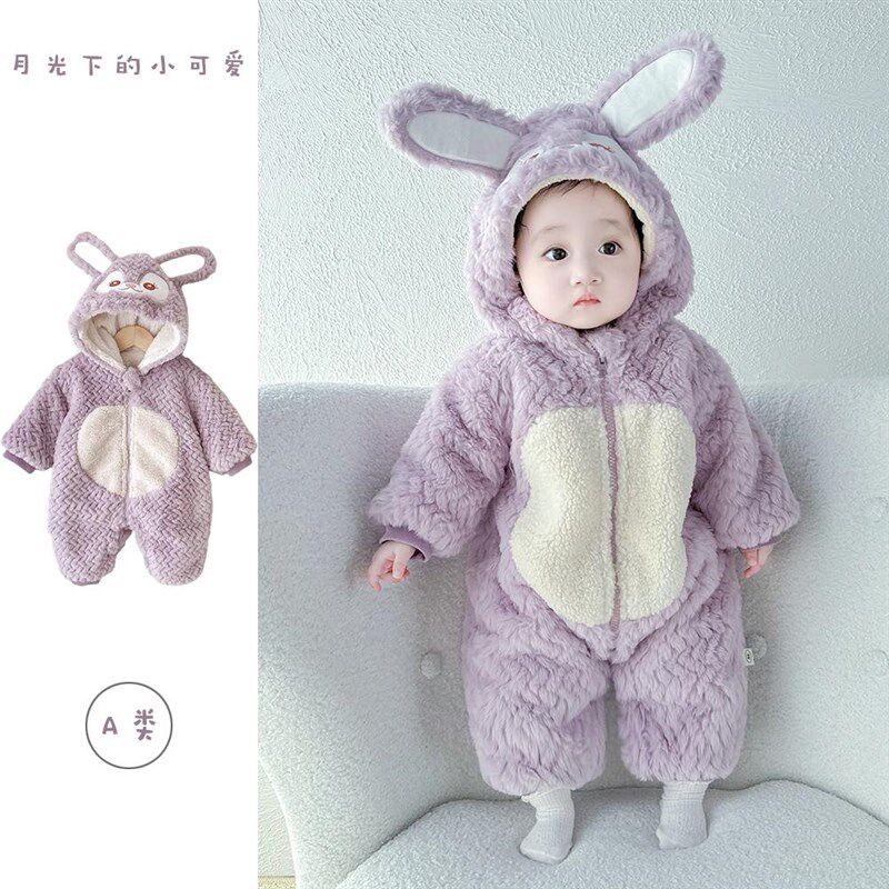 婴儿连体衣秋冬款外出服加绒加厚A女宝宝爬服小月龄0-1岁服装冬季