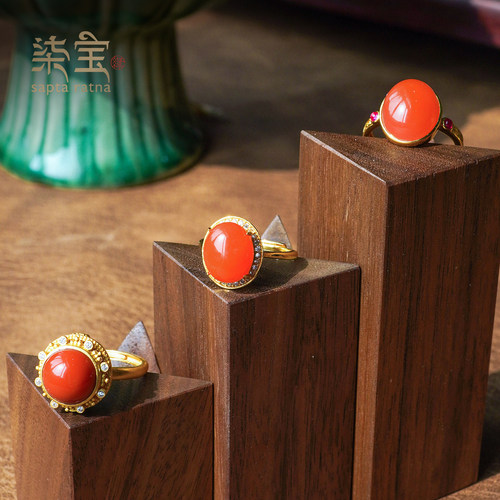 七宝缘天然925银爪钻微镶蛋面南红玛瑙戒指925纯银镶嵌南红戒指