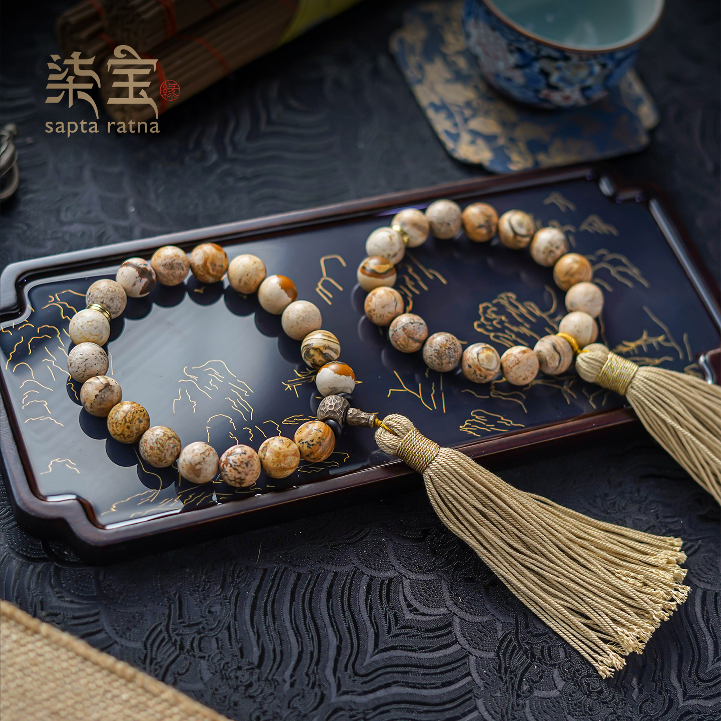 七宝缘如是观图画石流苏手持中式流苏手持原创设计手作手持流苏