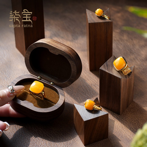 七宝缘天然925银方形蜜蜡开口戒指小方糖开口指环轻奢宫廷风国潮