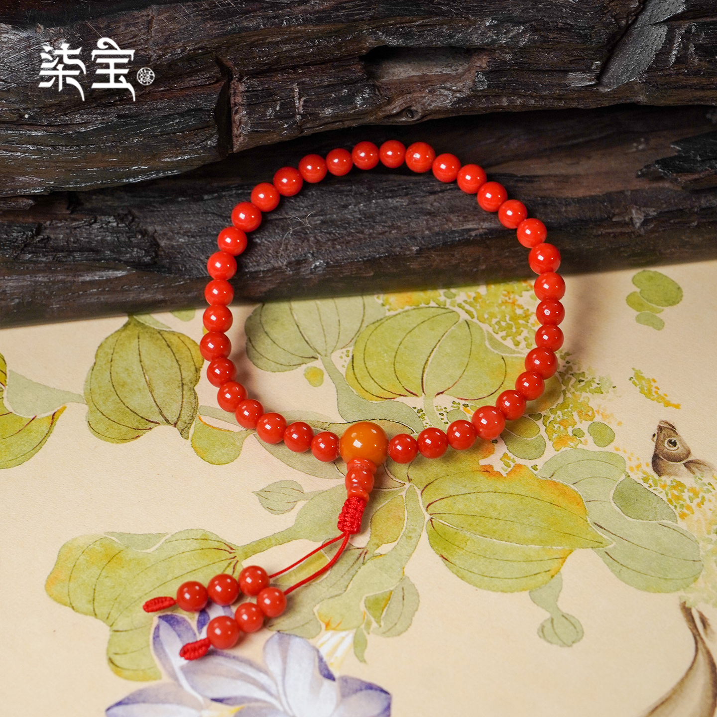 天然红珊瑚手串女红色圆珠手链