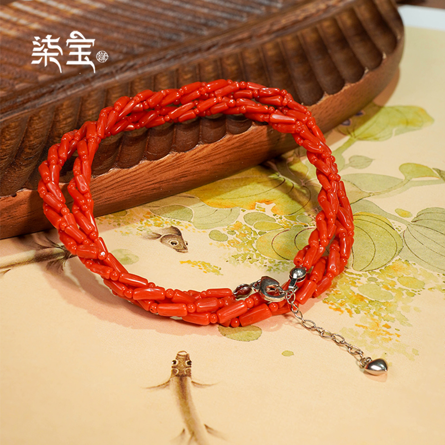 七宝缘天然沙丁珊瑚项链经典三股串珠直管桶珠锁骨链精致红色项链