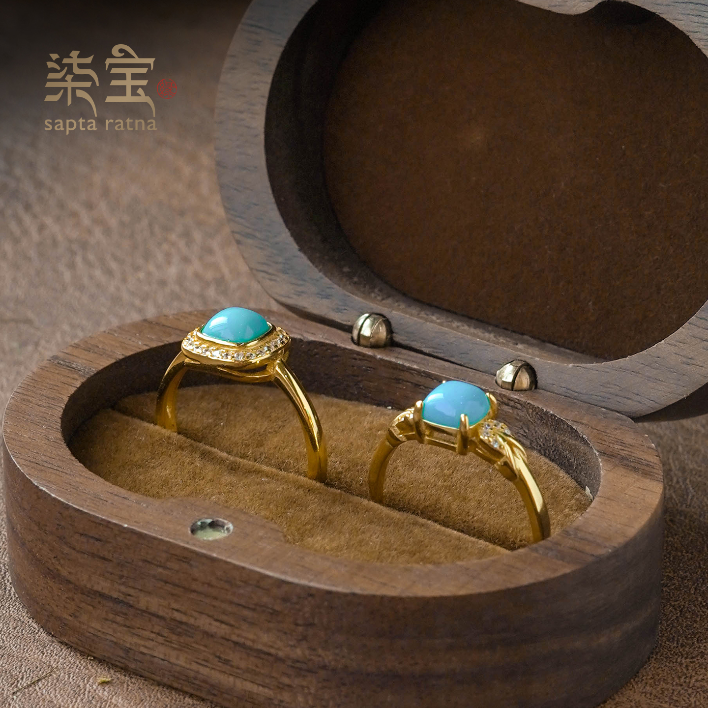 七宝缘天然925银满钻方形松石戒指新中式设计师款镶钻松石戒指