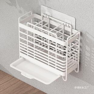 一体壁挂式 筷子收纳盒厨房置物架免安装 家用筷筒筷笼餐具勺沥水架