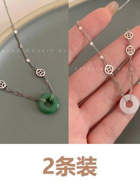 中式玉石平安女小众ins设计锁骨链网红颈链中国项链