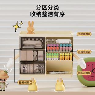 办公室透明大容量学生家用奶油风文具整理盒创意 桌面收纳盒抽屉式