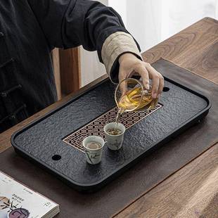 乌金石茶盘轻奢家用茶具茶台小型带储排沥水盘干泡台托盘