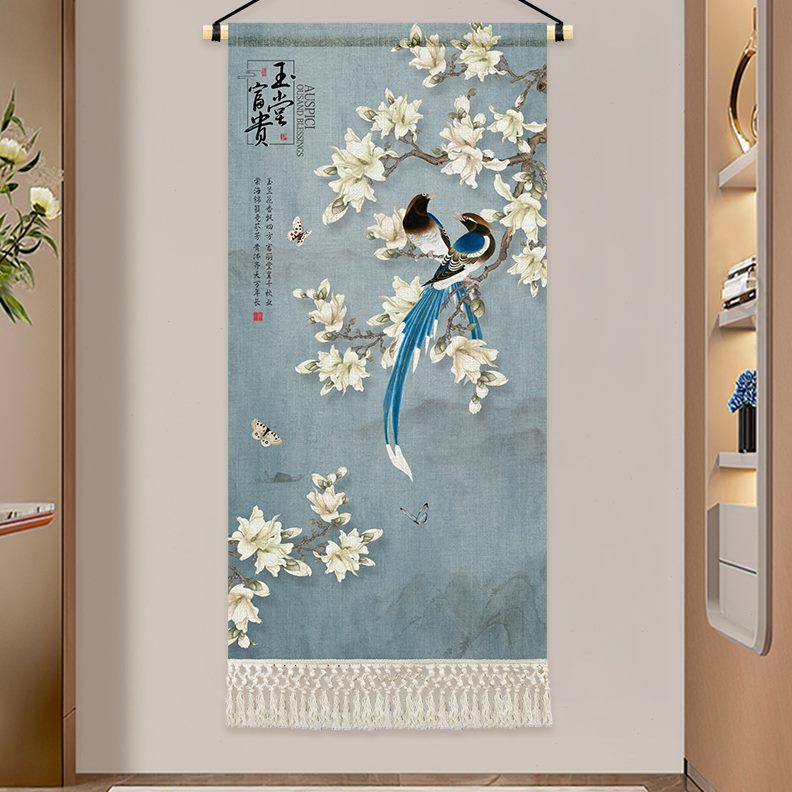 中式挂毯装饰画中国风花鸟布艺挂画茶室餐厅饭店墙布挂布定制布画图片