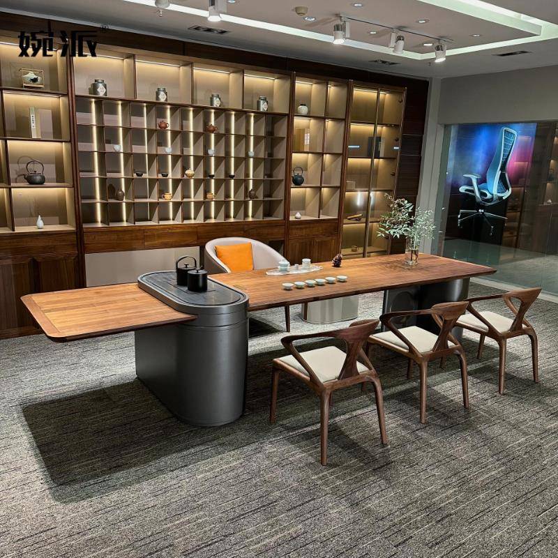 婉派黑胡桃木茶桌椅组合新中式实木功夫泡茶台现代简约办公泡茶桌