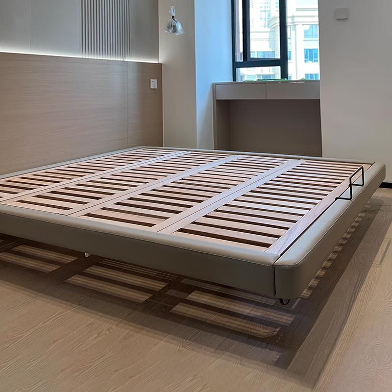 北栖榉木排骨架无床头床现代简约主卧床极简意式小户型带灯悬浮床