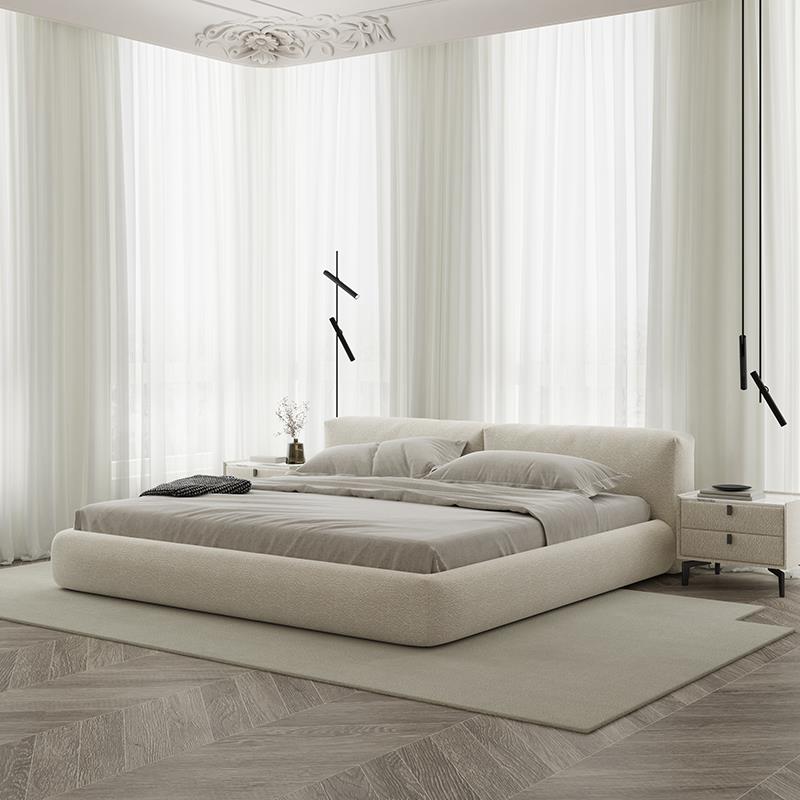 朴笙记豆腐块床北欧轻奢布艺床现代简约榻榻米猫抓布床榉木排骨架