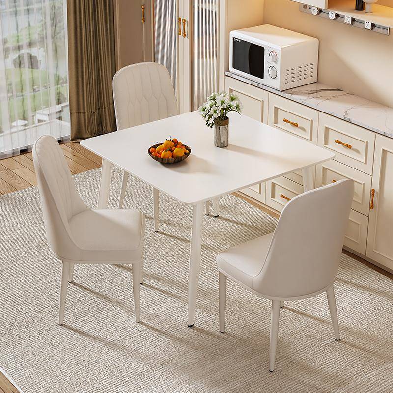 法式奶油风岩板餐桌椅组合家用小户型轻奢现代简约正方形白色饭桌