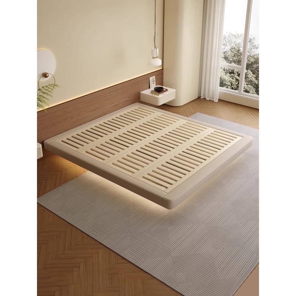 朴笙记无床头皮床现代简约北欧意式极简易清洁主卧婚床榉木排骨架