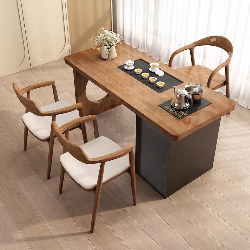阳台茶桌椅组合小型家用茶台烧水壶一体高级感现代实木阳台泡茶桌