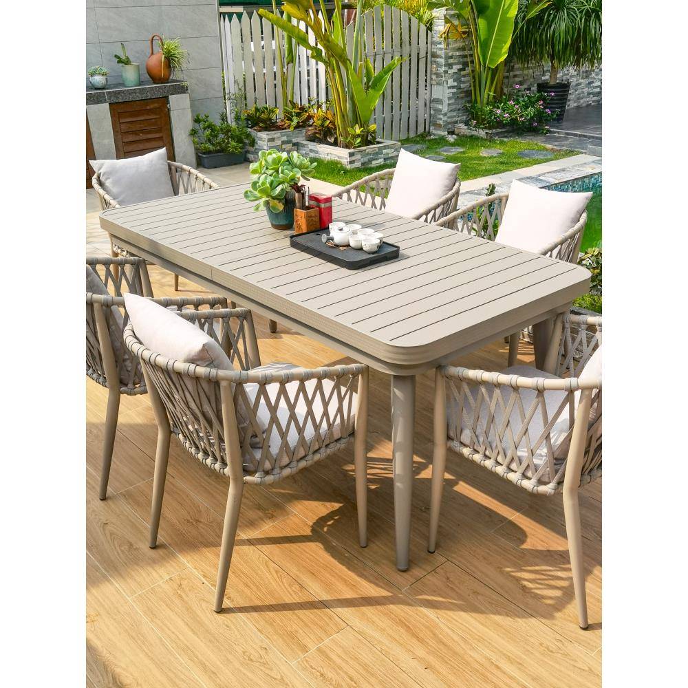 莫家户外北欧伸缩桌椅庭院花园院子里铝合金露天阳台别墅休闲长桌