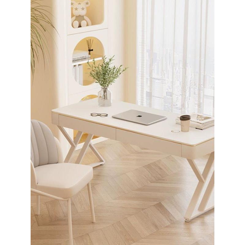 奶油风岩板书桌家用学生极简卧室电脑桌现代简约书房小户型办公桌