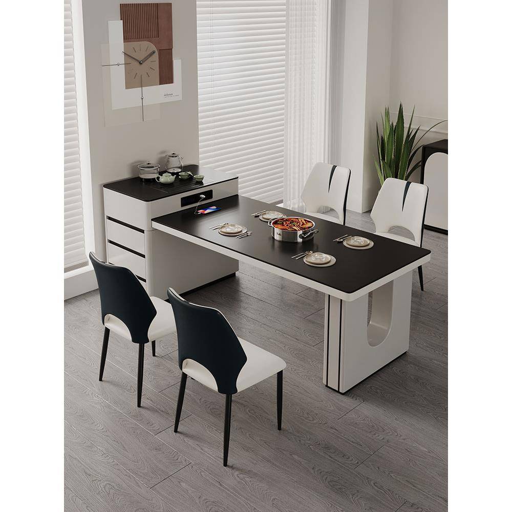 kadisi实木岛台餐桌椅现代轻奢家用一体可伸缩极简岩板吃饭泡茶桌