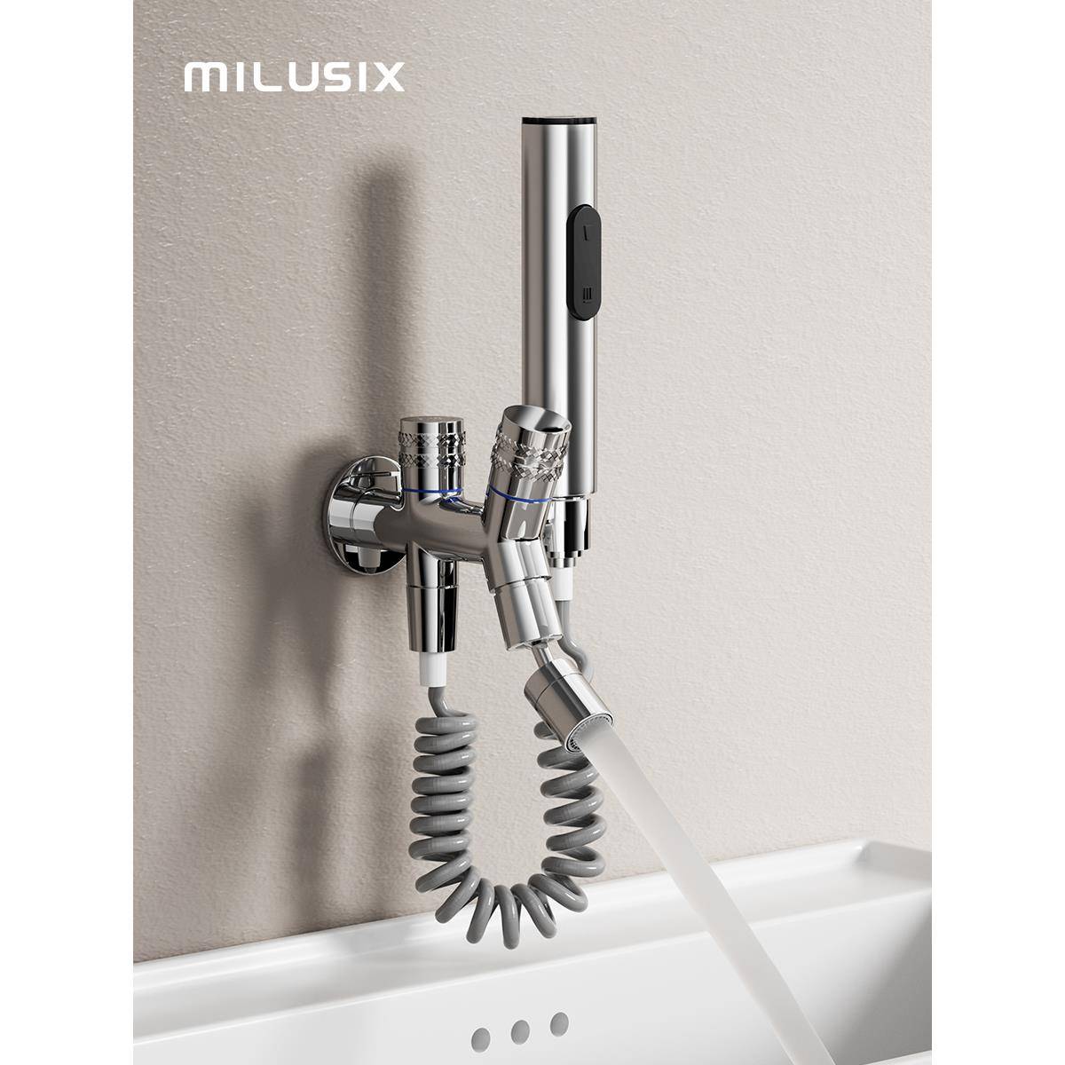 Milusix拖把池全铜阳台水龙头带喷枪拖把池浴室厕所冲洗喷枪