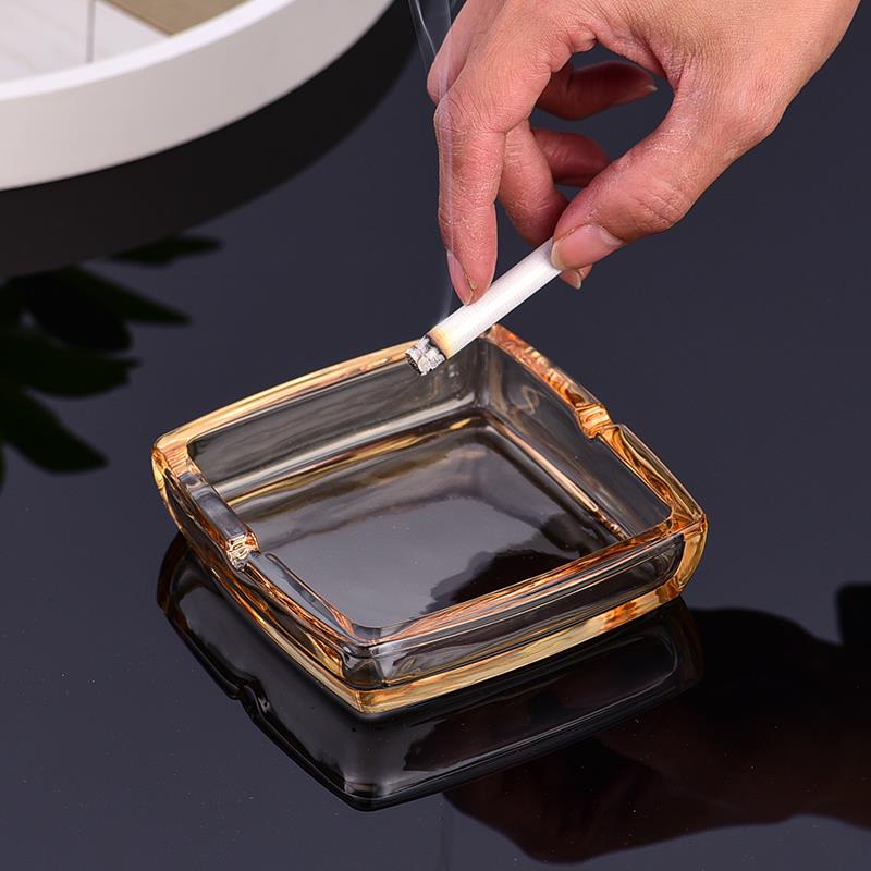 玻璃烟灰缸创意简约烟盅酒店客房方形浅缸时尚欧式客厅办公室小号