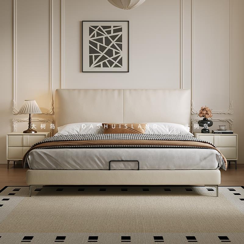 大树岛家居真皮床轻奢现代简约主卧床意式极简主卧高端大气双人床
