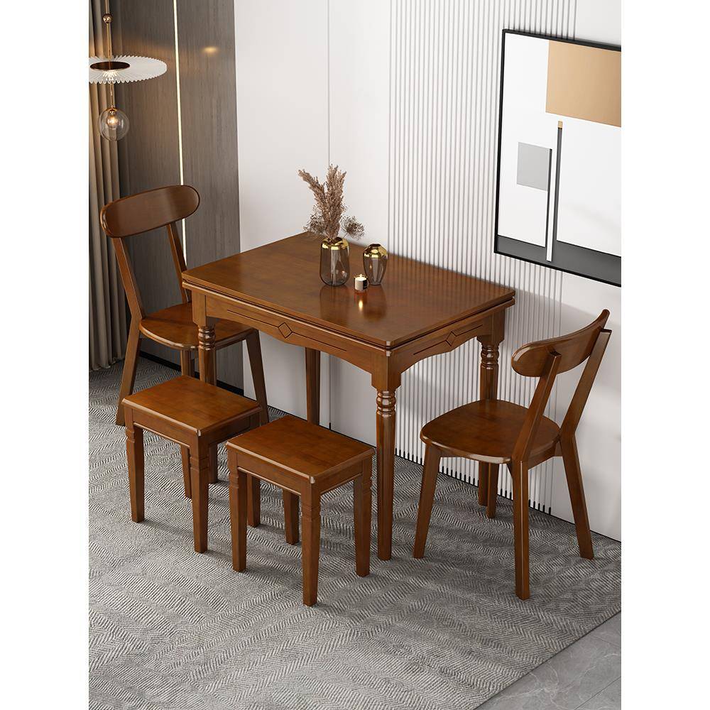 实木小户型美式可折叠餐桌椅组合伸缩多功能家用简易饭桌子新中式