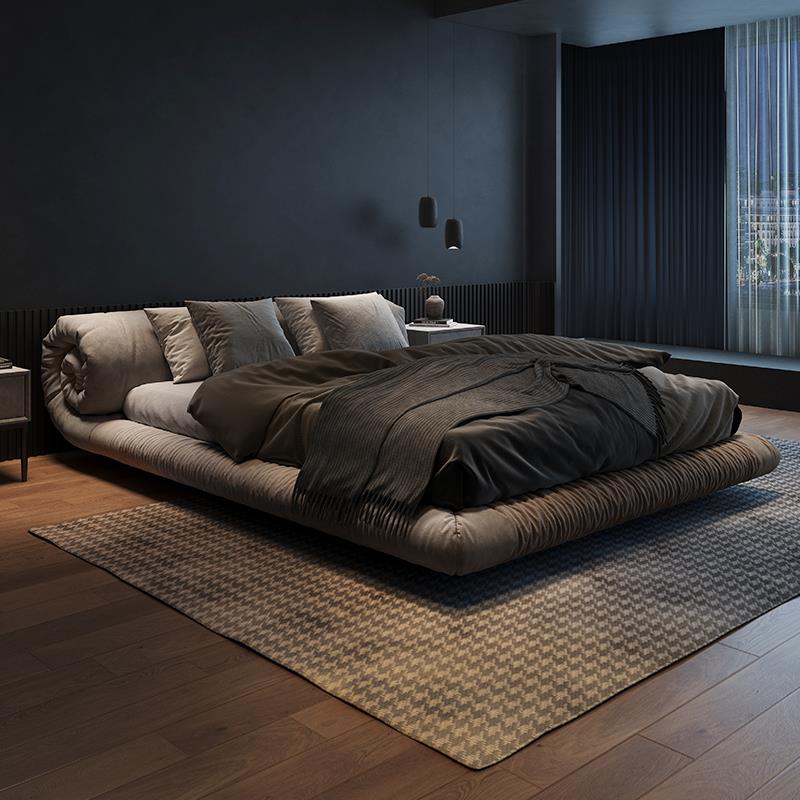 悬浮床侘寂风花卷床现代简约磨砂布意式极简设计师床双人北欧婚床