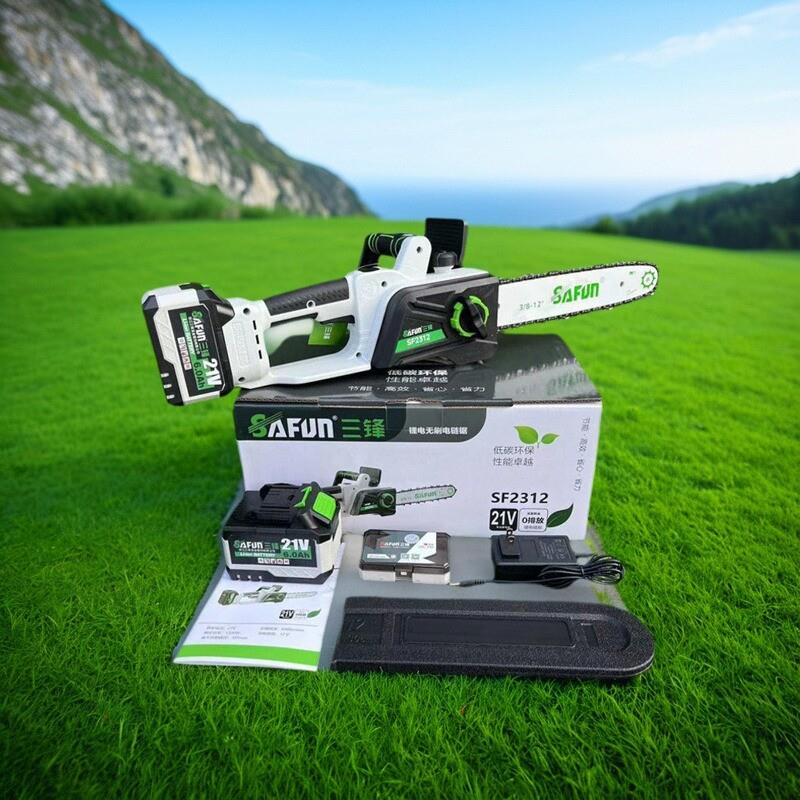 三锋21V锂电无刷电链锯新款手持式电锯12寸6A大电池长续航伐木锯