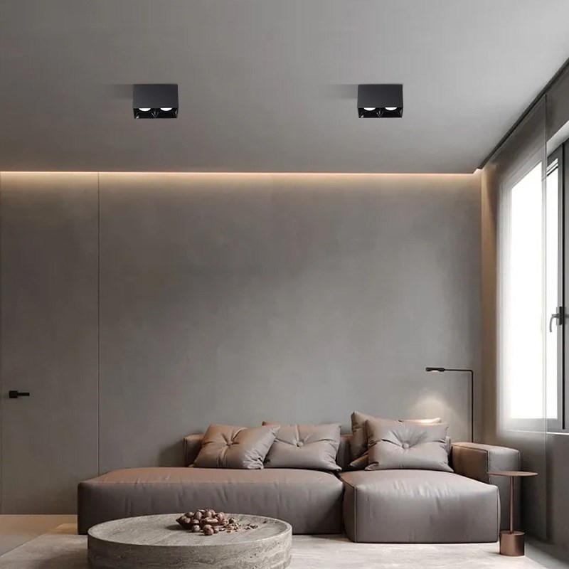 明装射灯双头led无主灯照明客厅灯卧室方形聚光防眩吸顶式斗胆灯