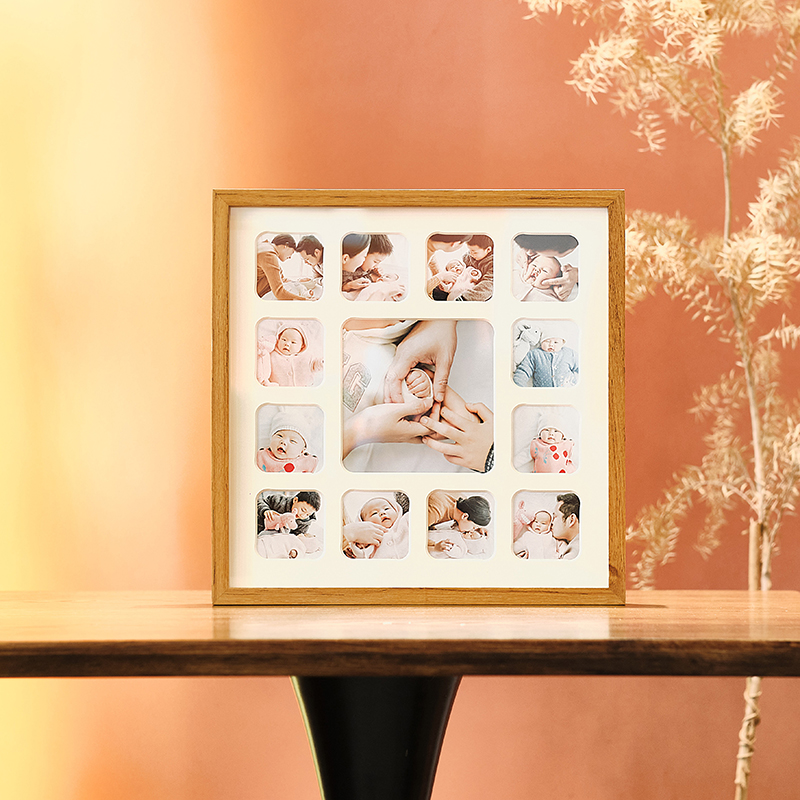 四宫格九宫格实木摆台定制组合相框高清打印宝宝满月周岁生日礼物