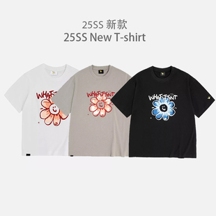 ‌25SS新款花朵笑脸whatitisnt男女同款夏季上衣纯棉短袖T恤