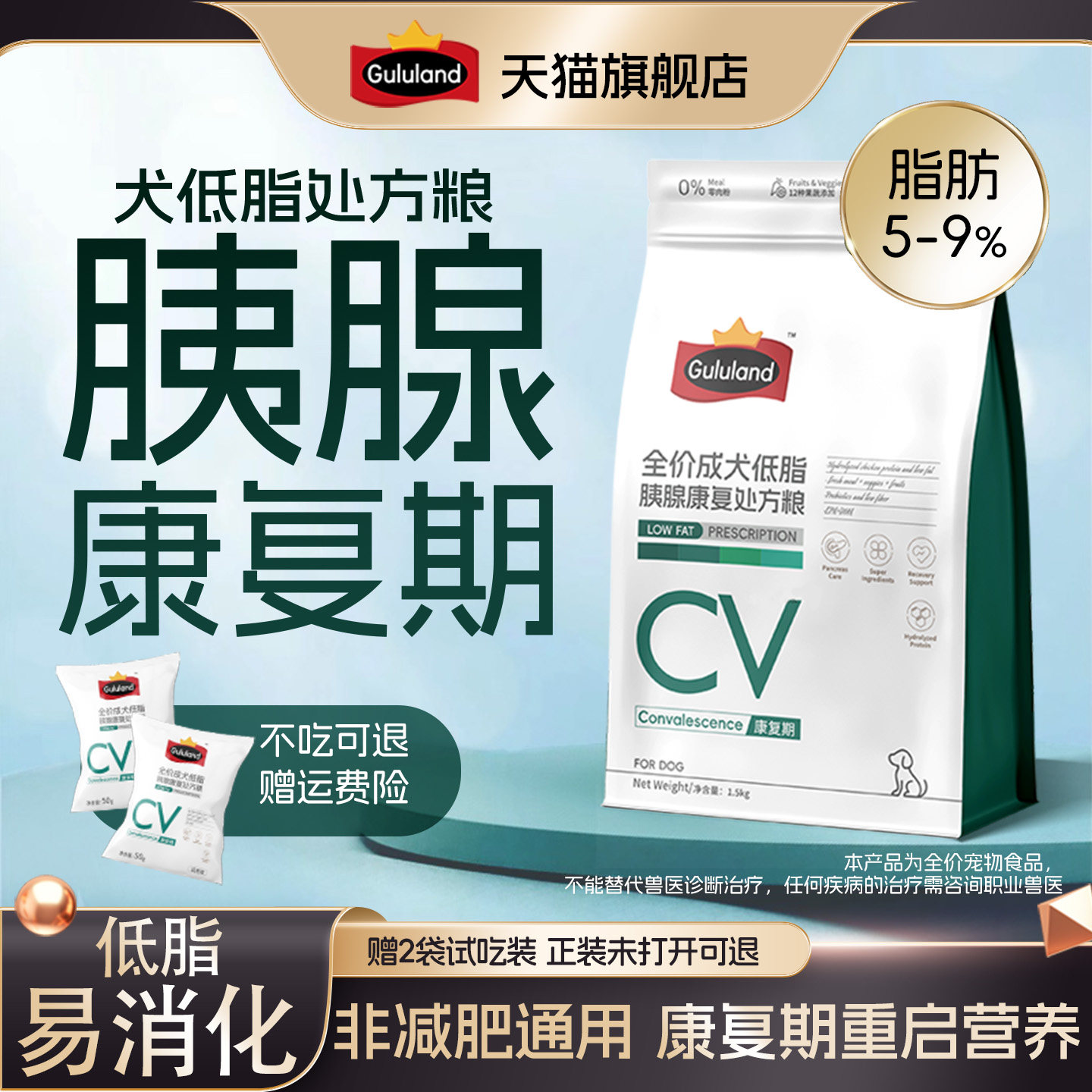 Gululand咕陆狗狗低脂胰腺处方狗粮处方粮易消化康复期恢复期