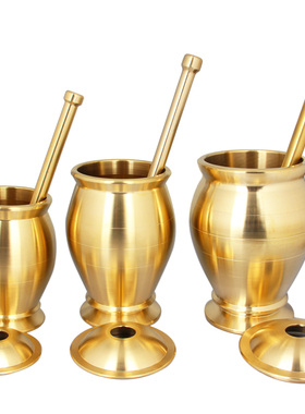 实心铜捣药罐 捣棒蒜锤药盅擂钵捣G碎罐铜盅 蒜泥器研磨罐臼