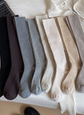 灰色小腿袜秋冬款堆堆袜纯棉长筒袜微压力显瘦及膝袜春秋高筒袜子
