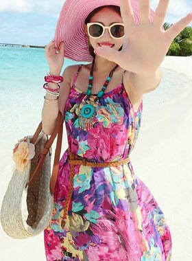 2024新款波西米亚长裙宽松大码胖妹妹显瘦雪纺连衣裙度假沙滩裙女