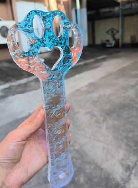 SP道具炫彩凹凸爱心猫爪手拍透明石头纹 亚克力戒尺 渐变色拍孑孑