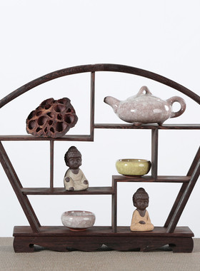 实木鸡翅木博古架中式古玩架客厅茶室书房小摆件工艺品展示装饰架