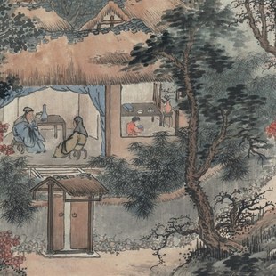 金城仿唐寅听泉图山水竖幅国画办公客厅装 饰画芯高清宣纸微喷复制