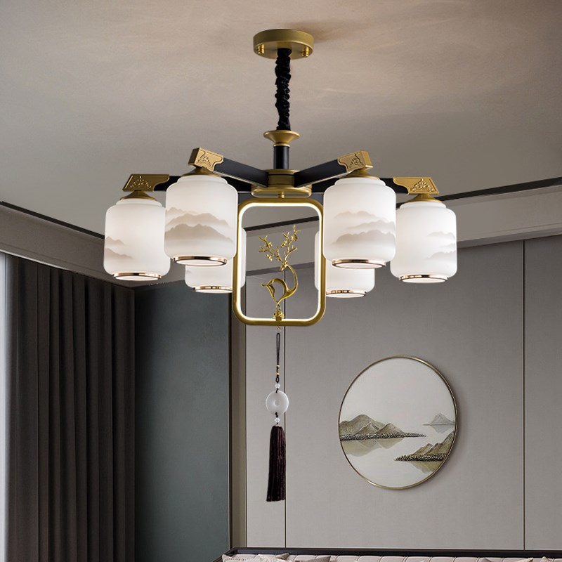 朝下新中式客厅吊灯可换灯泡餐厅灯简单大气2023新款中山灯具