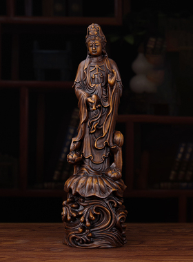 木雕观音摆件大号公司家用供奉南海观世音菩萨实木雕塑佛像工艺品